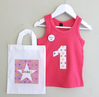 girl's personalised birthday vest and bag set by tillie mint