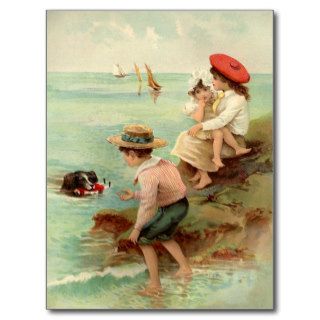 Vintage Children At The Beach Postcard