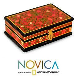 Handcrafted Plywood 'Scarlet Spring' Box (India) Novica Jewelry Boxes