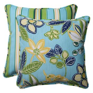 Pillow Perfect Outdoor Calypso/Tropez Reversible Corded 18.5 inch Throw Pillow in Blue (Set of 2) Pillow Perfect Outdoor Cushions & Pillows