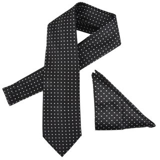 Vance Men's Dot Print Silk Touch Black Microfiber Tie and Hanky Set Vance Co. Ties