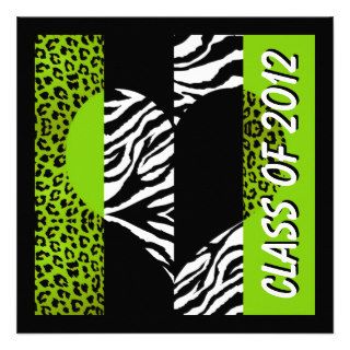 Leopard Zebra Print Lime Green Graduation Party Invitations