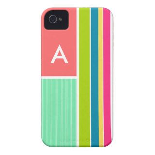 Salmon Pink & Seafoam Green Striped; Stripes iPhone 4 Case