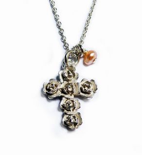 silver rose cross necklace by vivi celebrations
