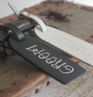 leather bride and groom luggage tag set by oh so cherished