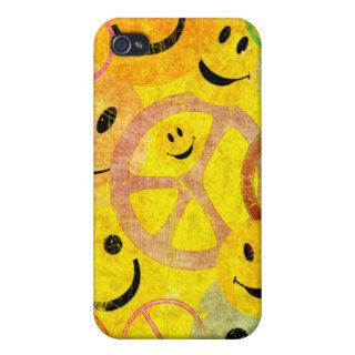Grunge Style Peace Signs and Smiley Faces Case For iPhone 4