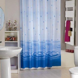 DUSCHVORHANG WASSERTROPFEN blau 180cm breit x 200cm lang Textil + Ringe shower curtain Küche & Haushalt