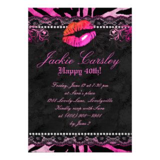 Lace Diamonds Birthday Party Zebra Pink Lips Sd 2 Personalized Invitation