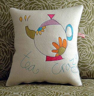 personalised tea crazy cushion by seabright designs