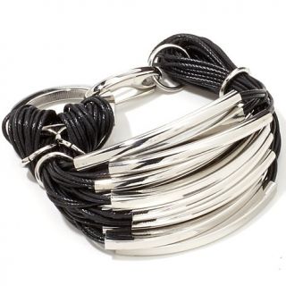 Stately Steel Multistrand Black Cord 7 1/2" Bracelet