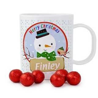 personalised snowman chocolate filled cup by hope and willow