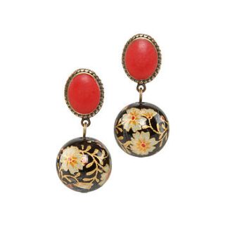 enamelled stud earrings with floral bead by aliquo