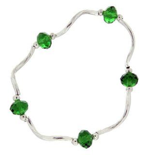 Prism Pals Emerald Green Color Crystal Stretch Bracelet, May Birthstone Jewelry
