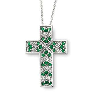 May Birthstone, Cross Necklace in Silver Pendant Necklaces Jewelry