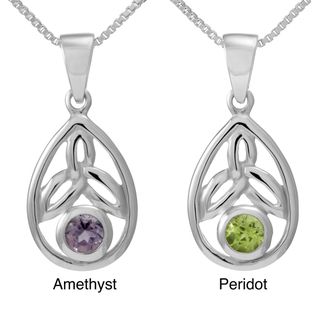 Sterling Silver Round Cut Natural Peridot/Amethyst Stone Celtic Knot Pendant (Thailand) Necklaces