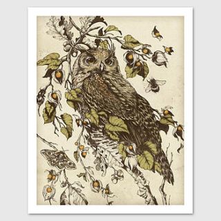 great horned owl art print by monde mosaic
