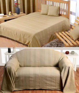 Homescapes waschbare Tagesdecke Sofaberwurf Plaid Rajput 225 x 255 cm in Ripp Optik Bettberwurf aus 100% reiner Baumwolle in beige Küche & Haushalt
