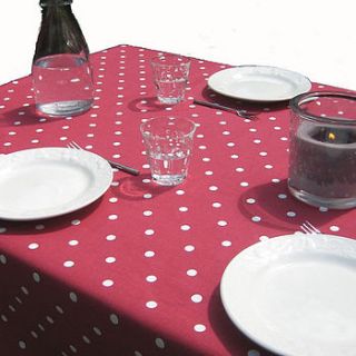 red white polka dot tablecloth by just a joy