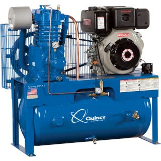 Quincy Compressor QP Pressure Lubricated Reciprocating Air Compressor — 10 HP Yanmar Diesel Engine, 30 Gallon Horizontal, Model# D307Y30HCD  Gas Powered Air Compressors
