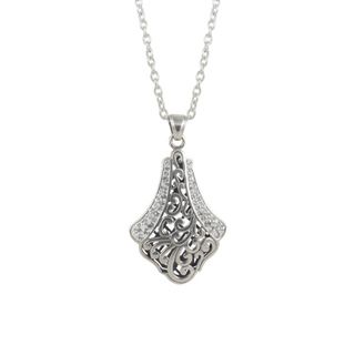 Sunstone Sterling Silver Crystal 'Bali Bling' Filigree Pave Teardrop Necklace Sunstone Sterling Silver Necklaces