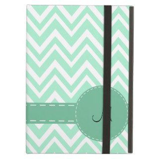Monogram Light Mint Green and White Zigzag Pattern iPad Cases