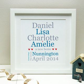 typographic personalised new home print by spotty n stripy