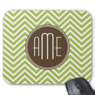Chocolate and Lime Chevron Pattern with Monogram Mouse Pad