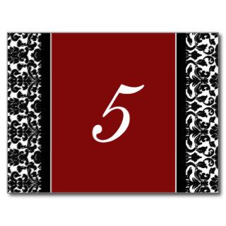 Wedding Table Number Cards Red Damask Post Card