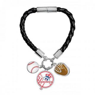 Game Time MLB Team Logo 3 Charm Faux Leather and Silvertone Magnetic Clasp 7 1/