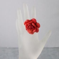 Red Coral Blooming Rose Cotton Rope Ring (Thailand) Rings