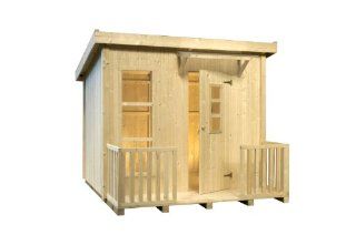 Kinderspielhaus Lars 223 x 199 cm aus Holz mit Flachdach und Terrasse von Gartenpirat Spielzeug