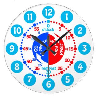 Boys learn to tell time blue red wall clock