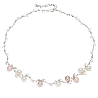 Pearlyta Sterling Silver Multi colored Pearl Necklace (9 10 mm) Pearlyta Pearl Necklaces