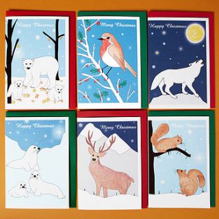 pack of six animal christmas cards by superfumi