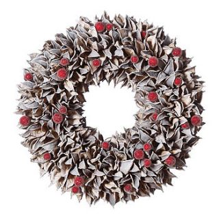 cotton shell and red berry wreath by lindsay interiors