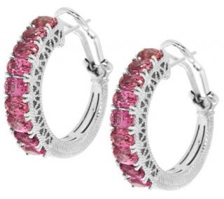 Judith Ripka Sterling and 3.50cttw Pink Tourmaline Hoop Earrings —