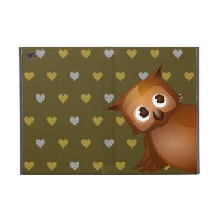 Cute Owl on Brown Heart Pattern Background Covers For iPad Mini