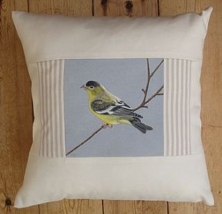 hand painted goldfinch cushion by edwina cooper designs