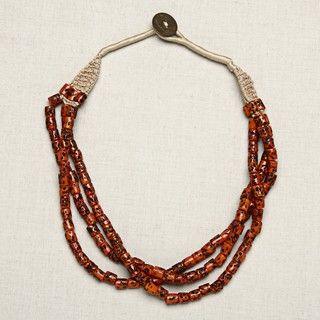 Glass Coral colored Multi strand Necklace (India) Necklaces
