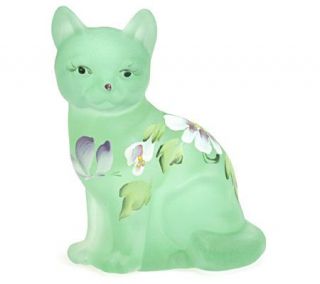 Fenton Art Glass Willow Green Cat Figurine —
