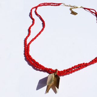 gold arrow red bead necklace by hiro + wolf
