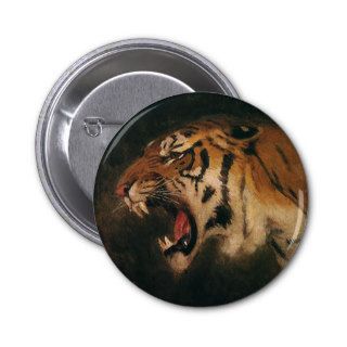 Vintage Wild Animal, Bengal Tiger Roar Roaring Pinback Button