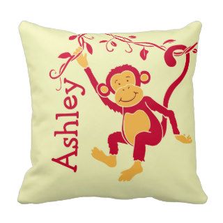 Monkey red yellow personalized name kids pillow