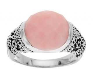 Artisan Crafted Sterling Round Faceted Pink Opal Ring —