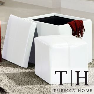 Tribecca Home Swayne White Storage Ottoman With Mini