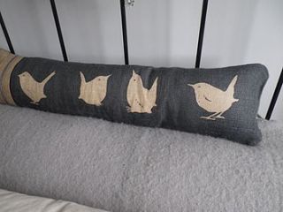 hand printed reversible wren bolster by helkatdesign