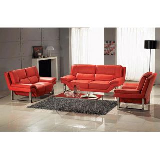 Contemporary 3 piece Red Leather Sofa, Loveseat And Chair Set