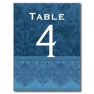 Blue and White Damask Wedding Table Number Card Postcards