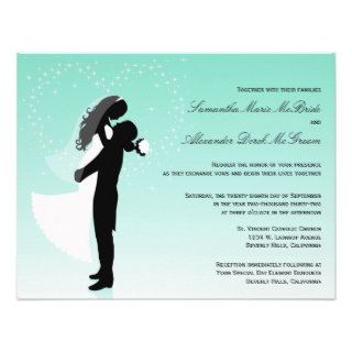 Teal Ombre Silhouette Formal Wedding Invite