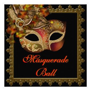 Black Orange Halloween Masquerade Party Invitation
